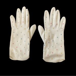 Vintage White Gloves with Pastel Polka Dots Size Small